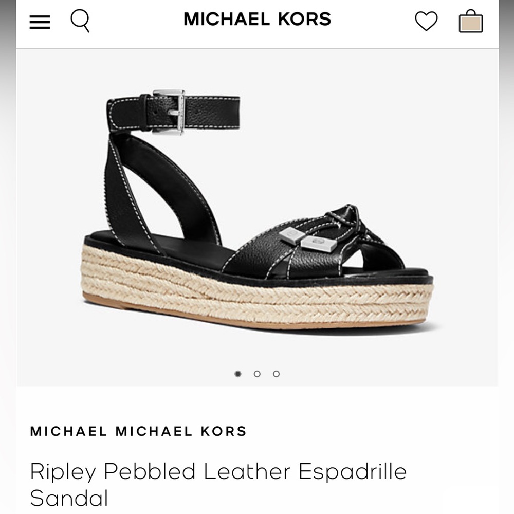 Michael Kors Black Ripley Pebbled Leather Espadrille Sandal